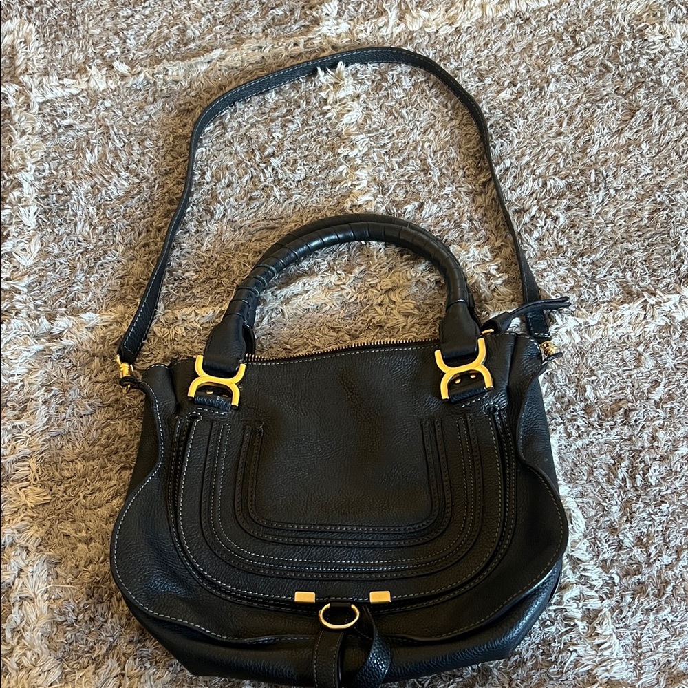 Chloe Black Leather Shoulder Bag with Gold Accents,no low ballers